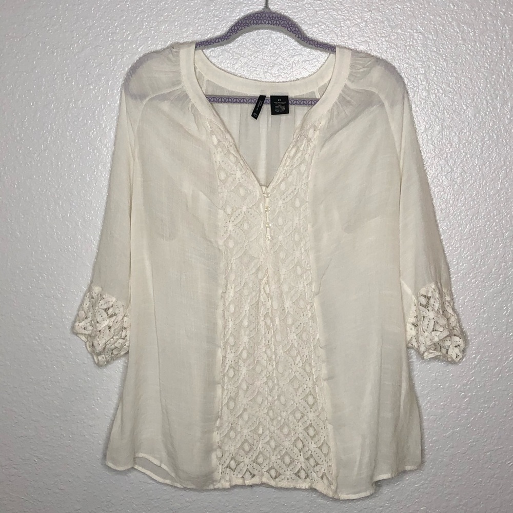 New Directions Boho Lace and linen Top sz xxl